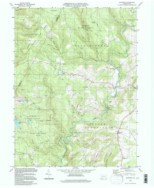 Classic USGS Kingwood Pennsylvania 7.5'x7.5' Topo Map Image