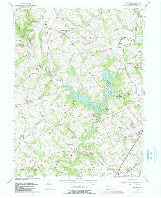 Classic USGS Kirkwood Pennsylvania 7.5'x7.5' Topo Map Image