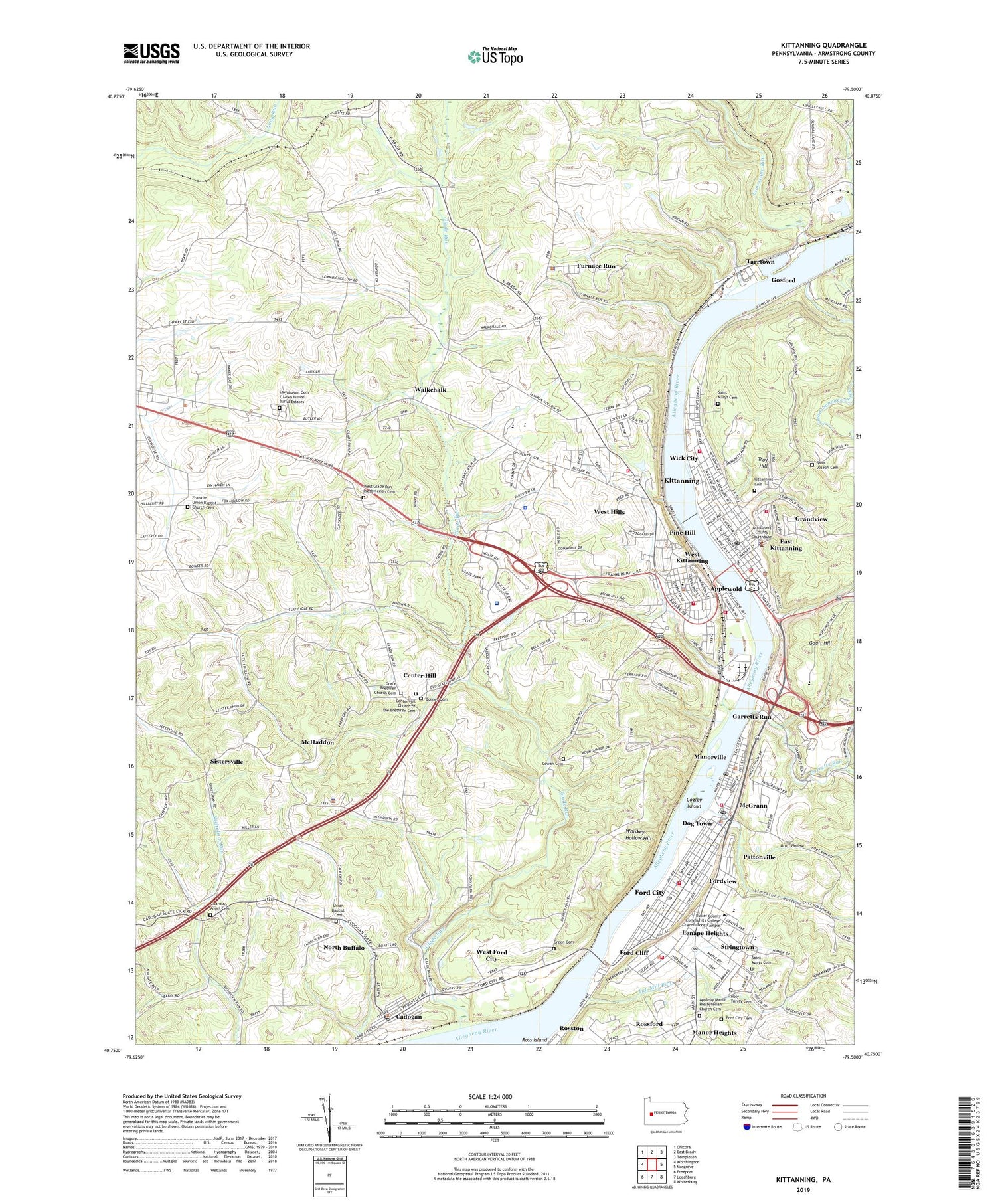 Kittanning Pennsylvania US Topo Map Image