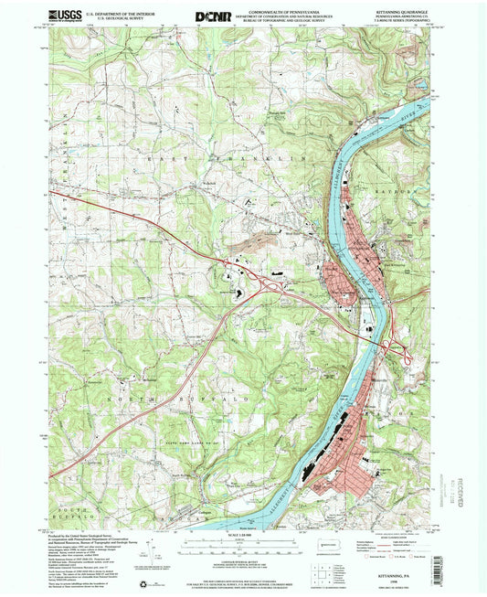 Classic USGS Kittanning Pennsylvania 7.5'x7.5' Topo Map Image