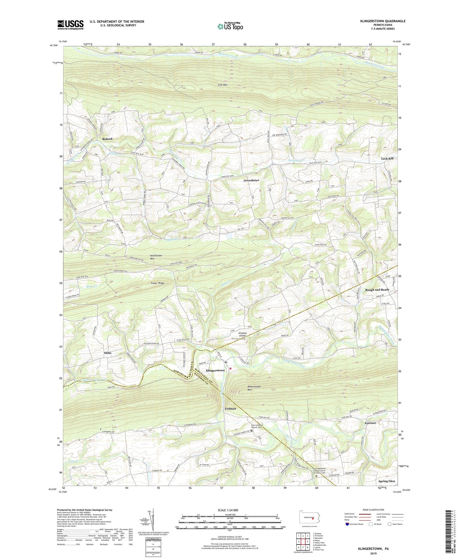 Klingerstown Pennsylvania US Topo Map Image