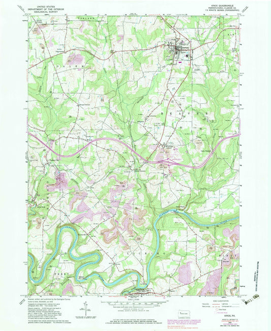 Classic USGS Knox Pennsylvania 7.5'x7.5' Topo Map Image