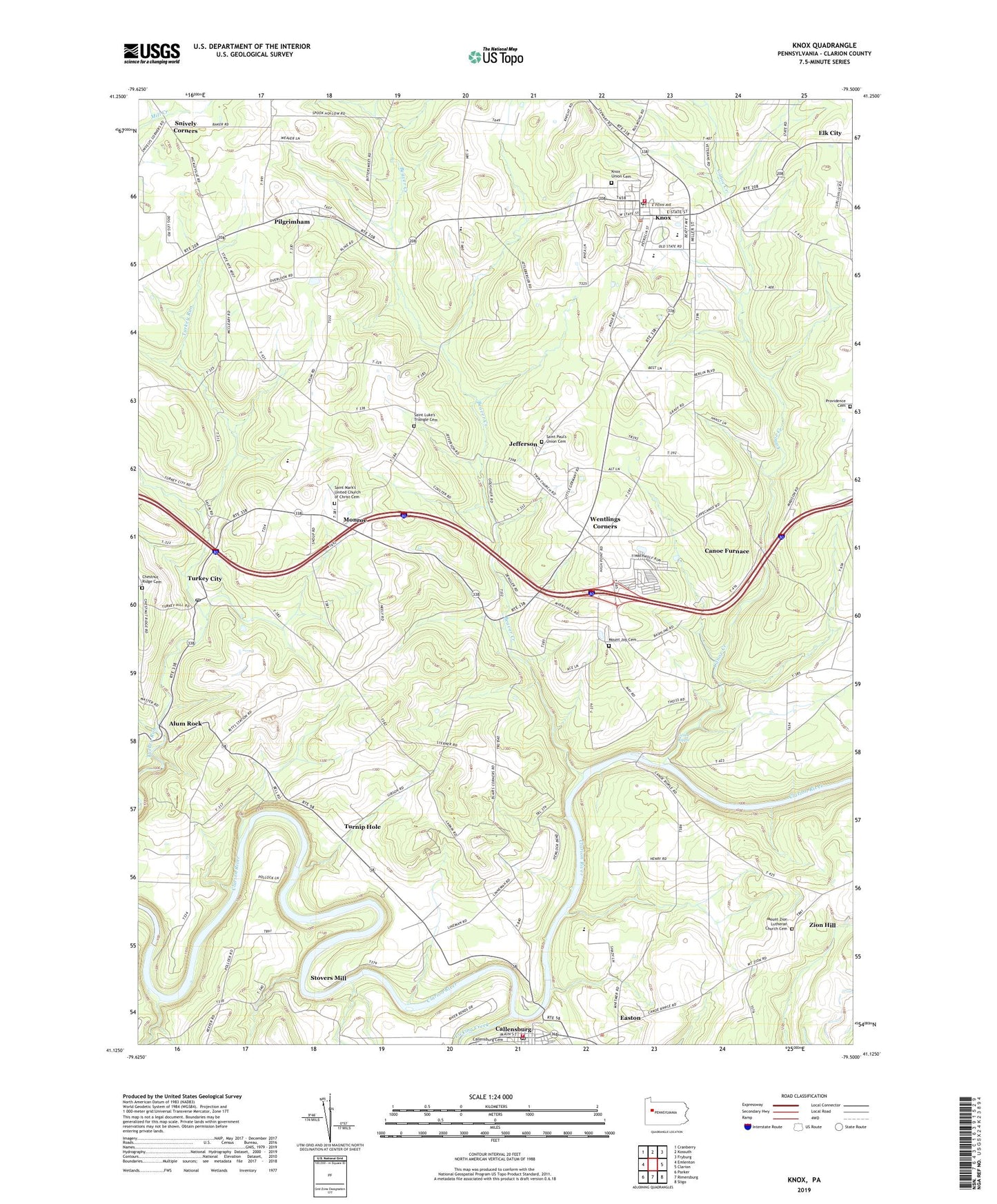 Knox Pennsylvania US Topo Map Image
