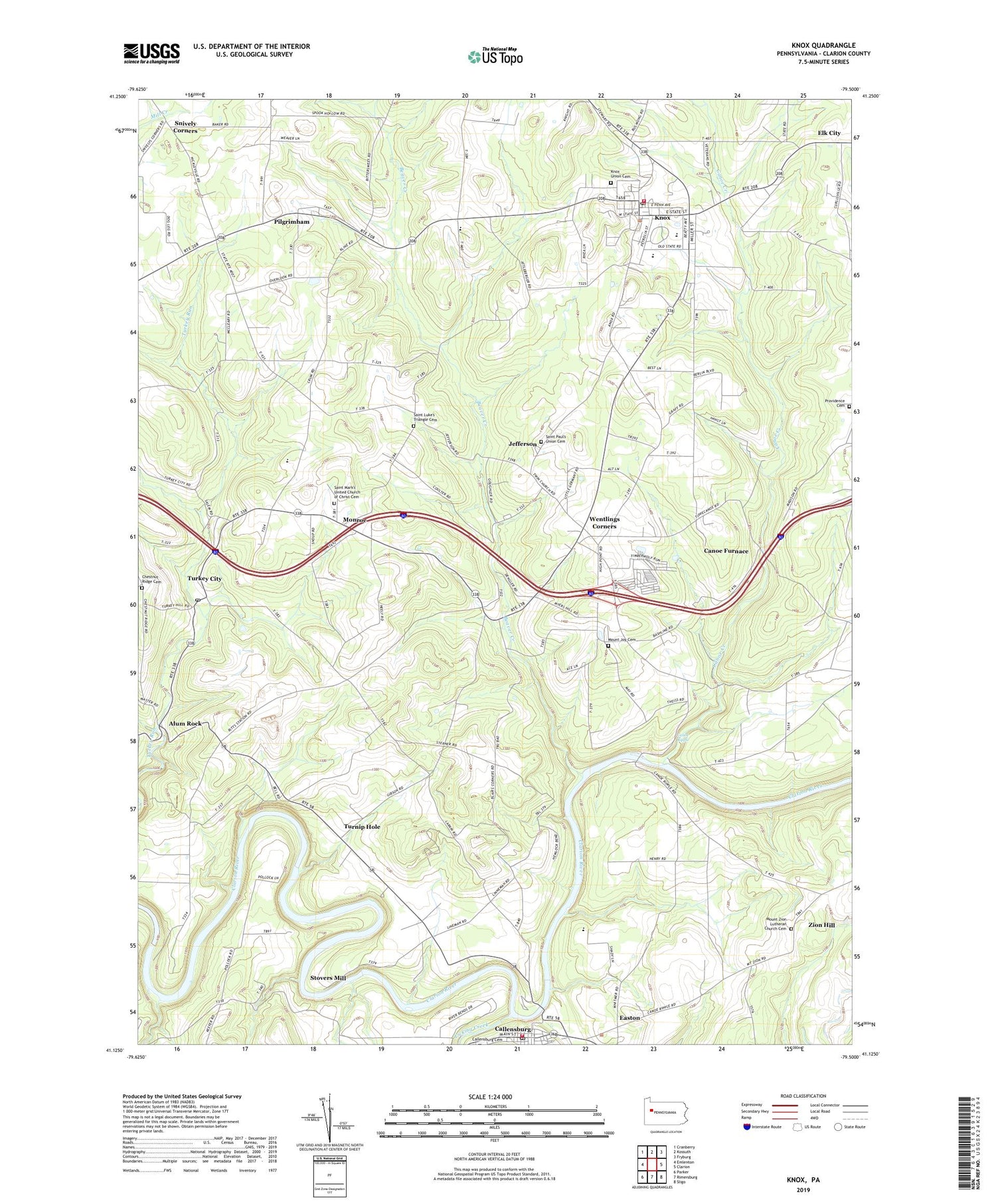 Knox Pennsylvania US Topo Map Image