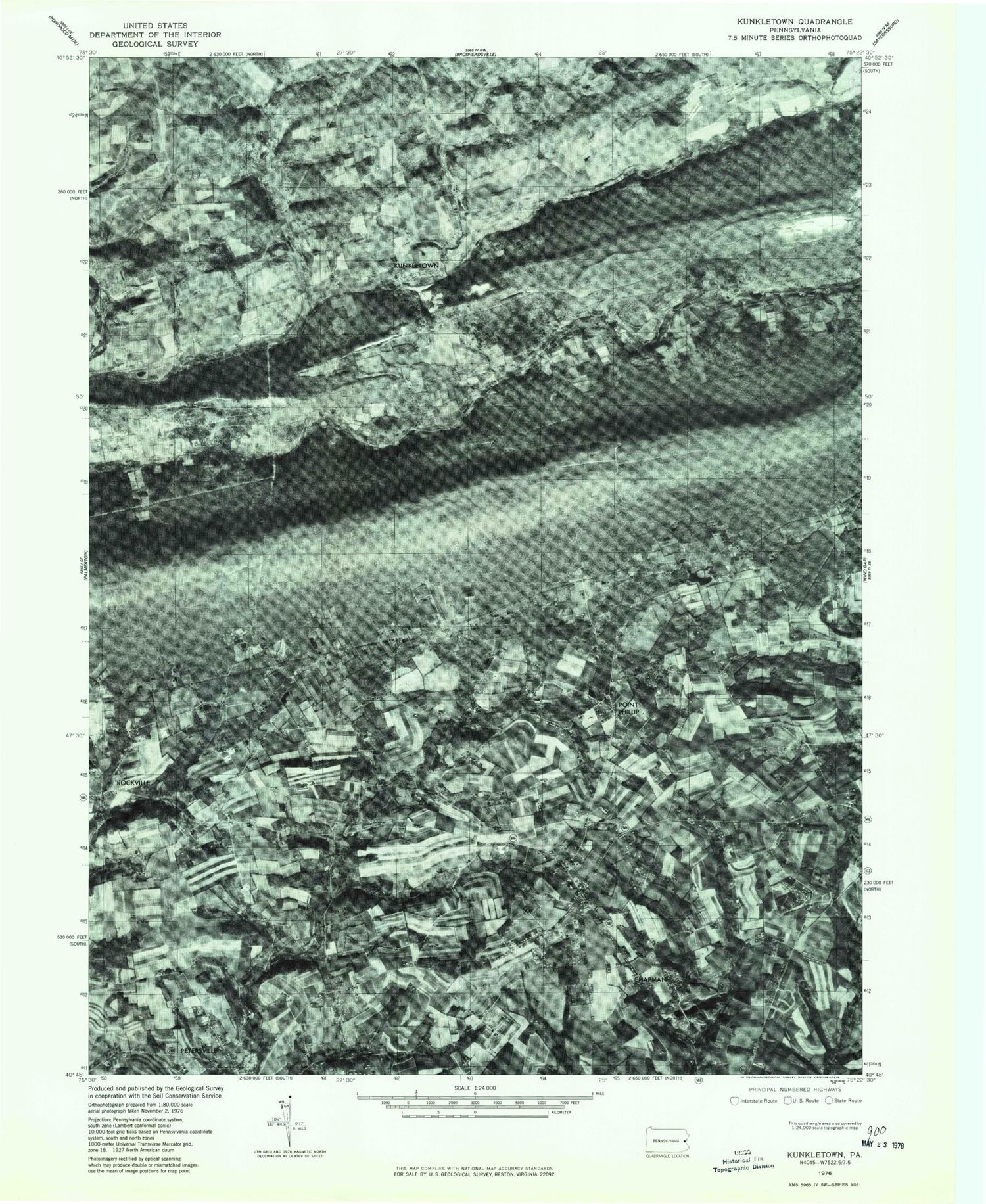Classic USGS Kunkletown Pennsylvania 7.5'x7.5' Topo Map Image