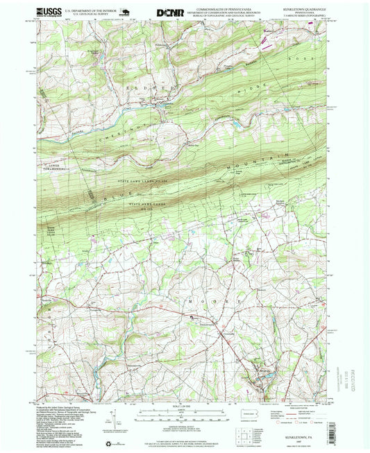 Classic USGS Kunkletown Pennsylvania 7.5'x7.5' Topo Map Image