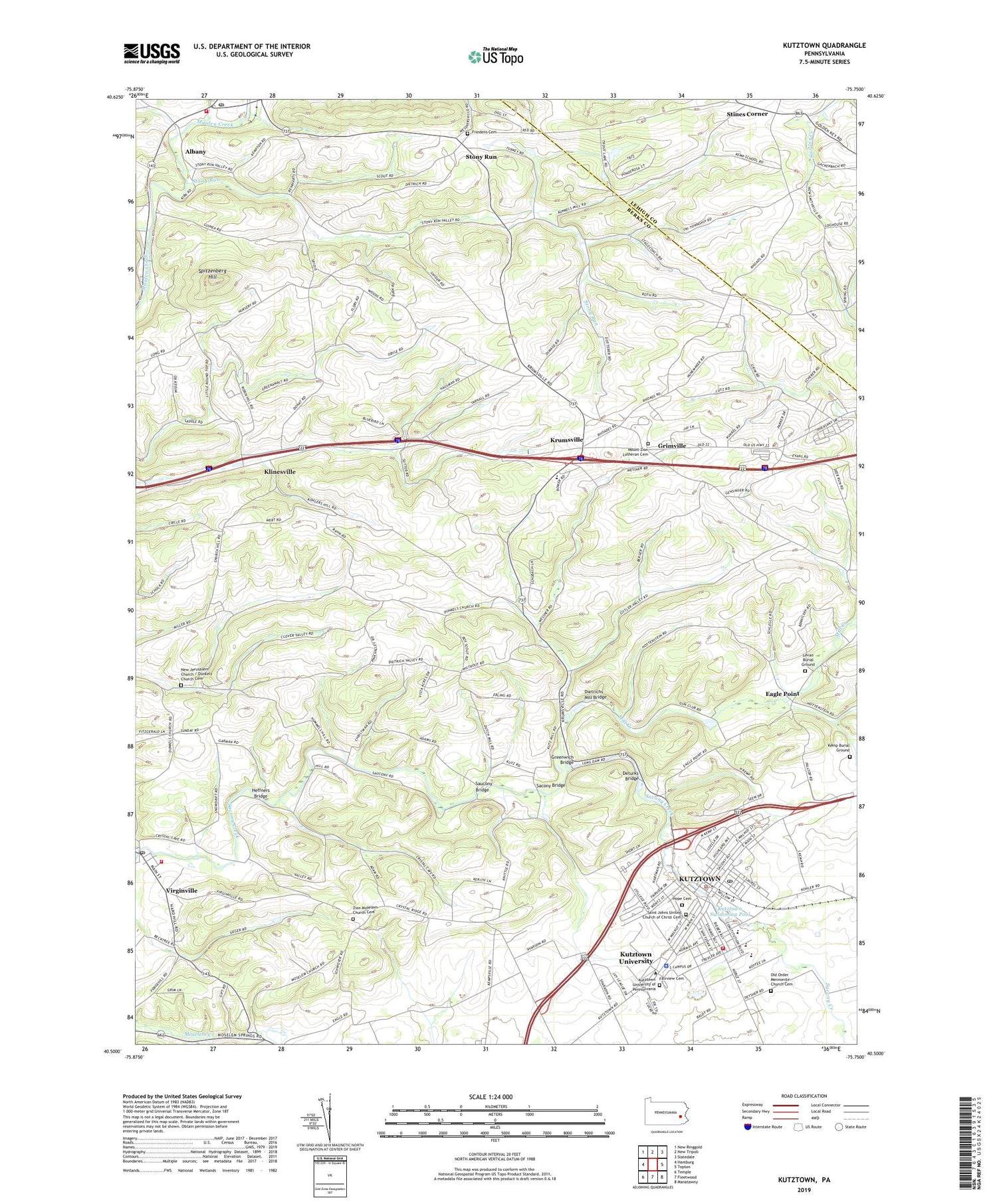 Kutztown Pennsylvania US Topo Map Image