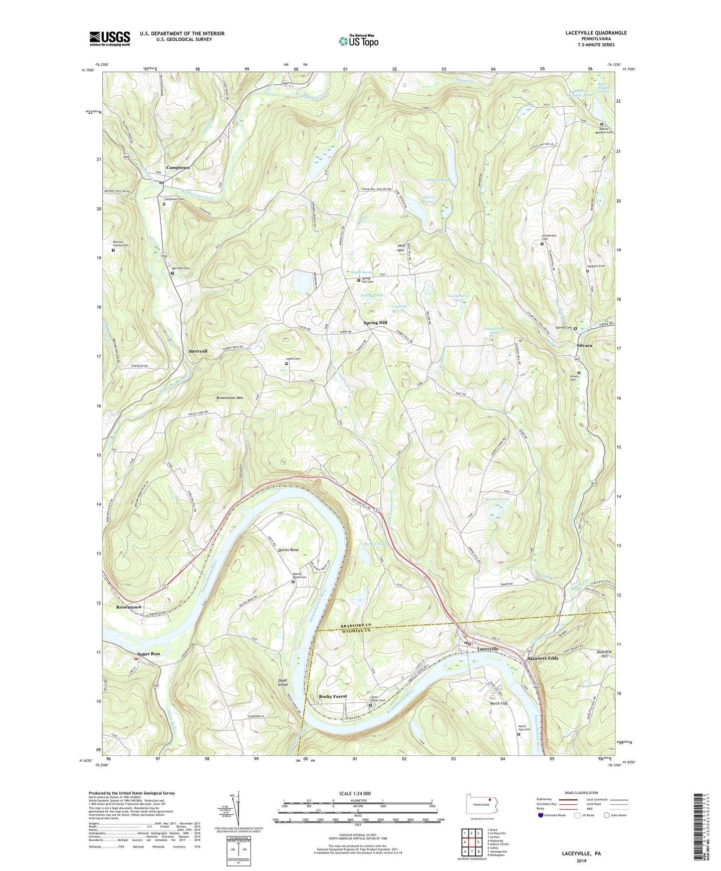 Laceyville Pennsylvania US Topo Map Image