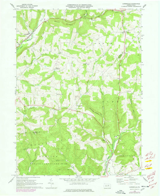 Classic USGS Lairdsville Pennsylvania 7.5'x7.5' Topo Map Image