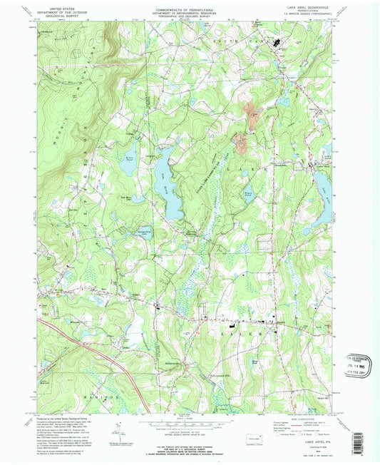 Classic USGS Lake Ariel Pennsylvania 7.5'x7.5' Topo Map Image