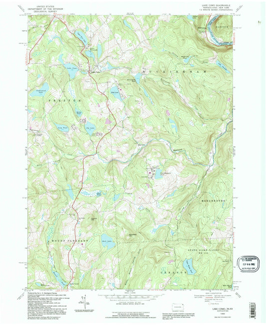 Classic USGS Lake Como Pennsylvania 7.5'x7.5' Topo Map Image