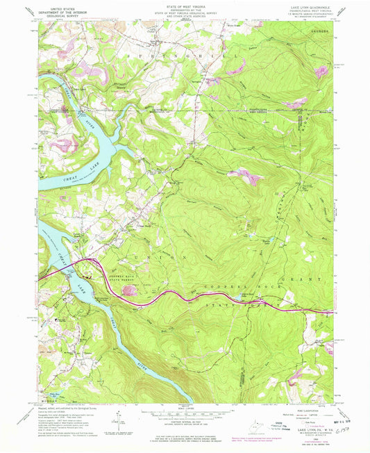 USGS Classic Lake Lynn Pennsylvania 7.5'x7.5' Topo Map Image