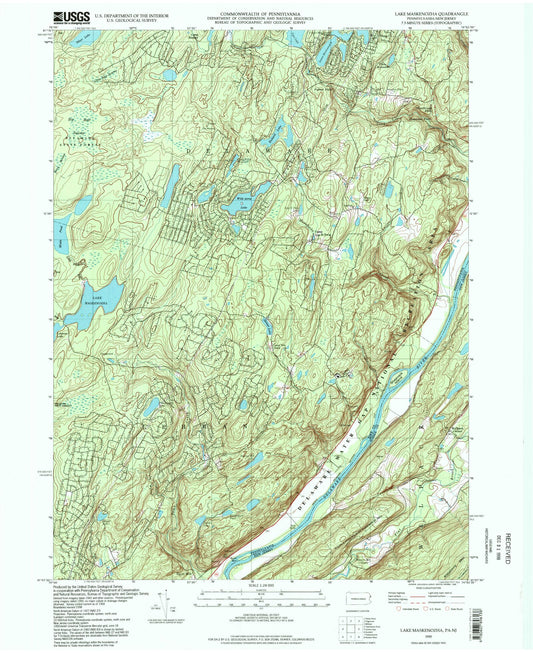 Classic USGS Lake Maskenozha Pennsylvania 7.5'x7.5' Topo Map Image