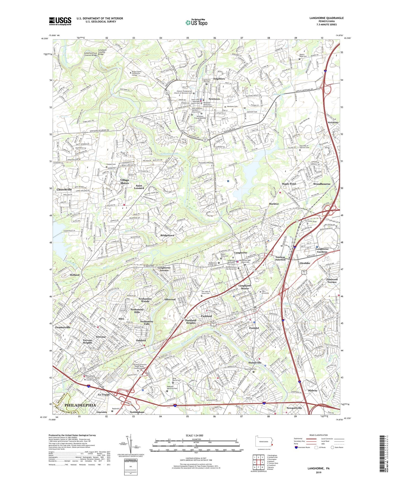 Langhorne Pennsylvania US Topo Map Image