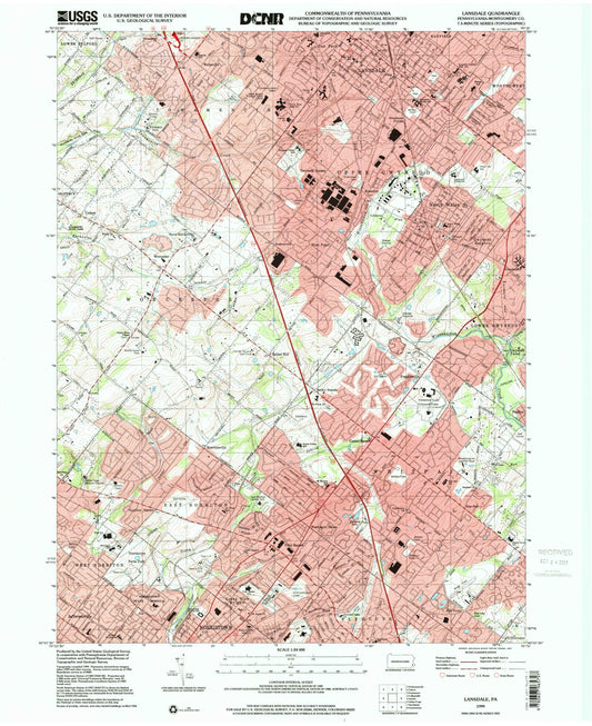 Classic USGS Lansdale Pennsylvania 7.5'x7.5' Topo Map Image