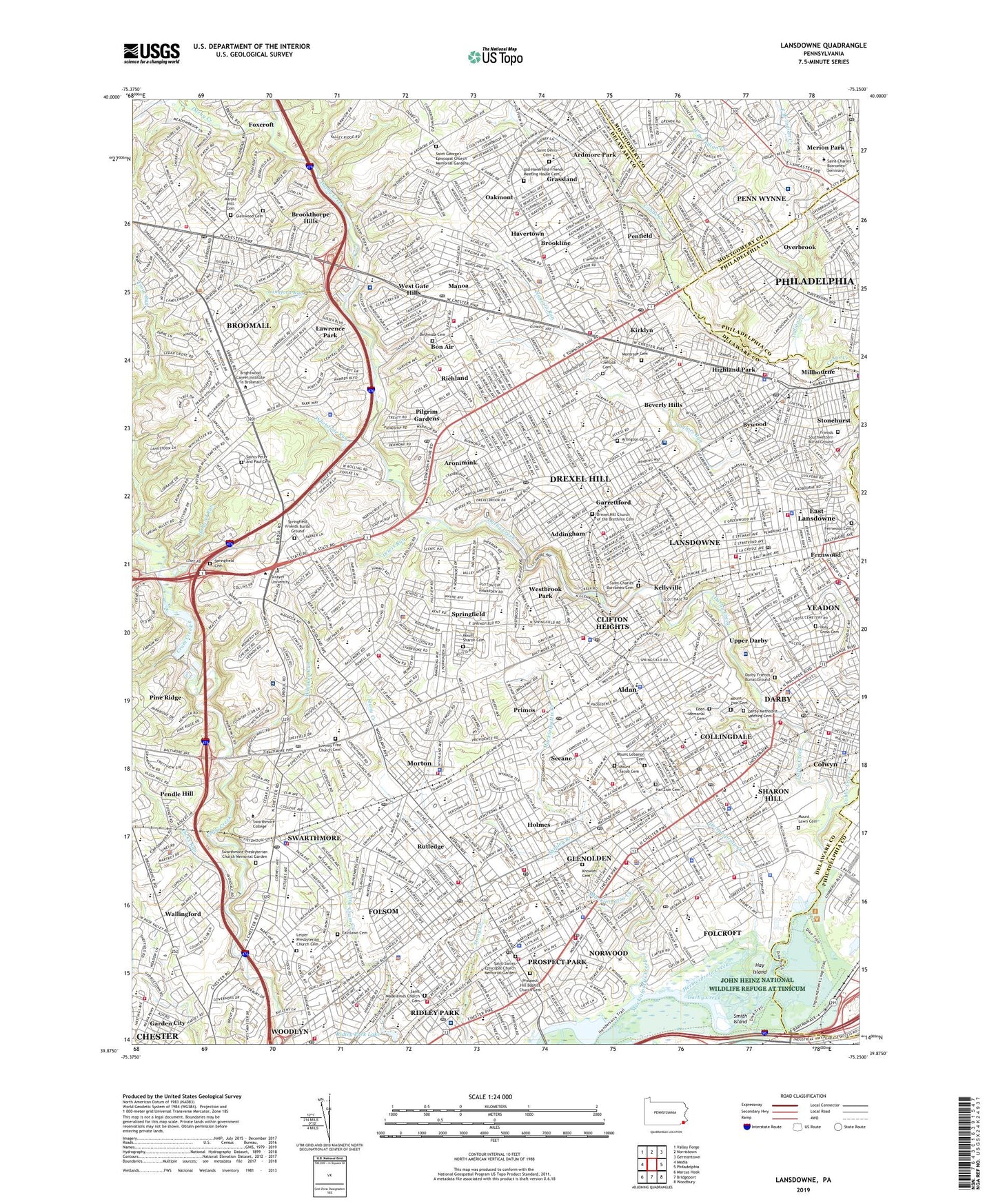 Lansdowne Pennsylvania US Topo Map Image