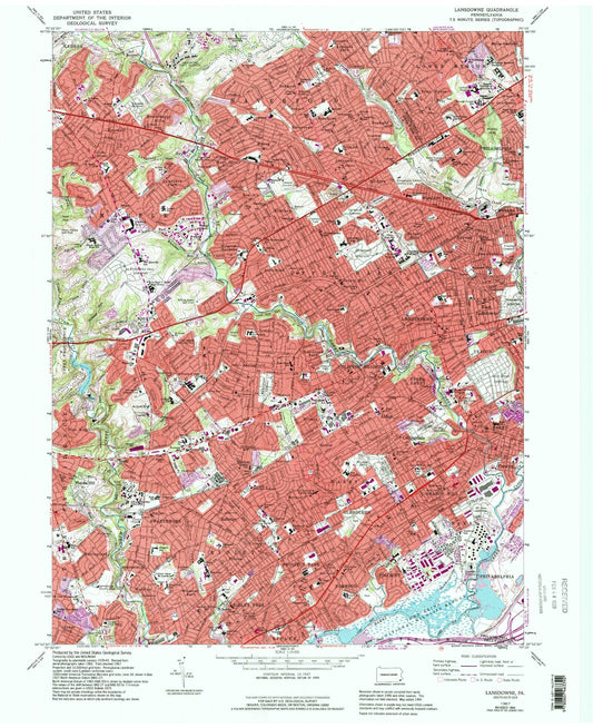 Classic USGS Lansdowne Pennsylvania 7.5'x7.5' Topo Map Image