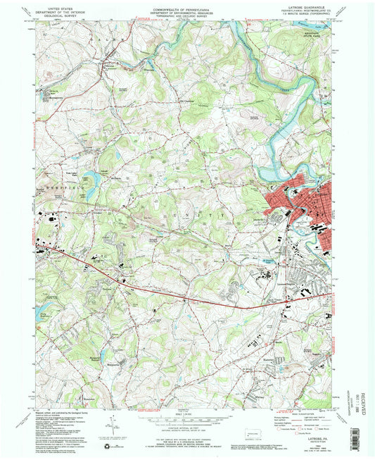 Classic USGS Latrobe Pennsylvania 7.5'x7.5' Topo Map Image