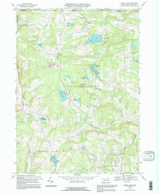 Classic USGS Laurel Lake Pennsylvania 7.5'x7.5' Topo Map Image