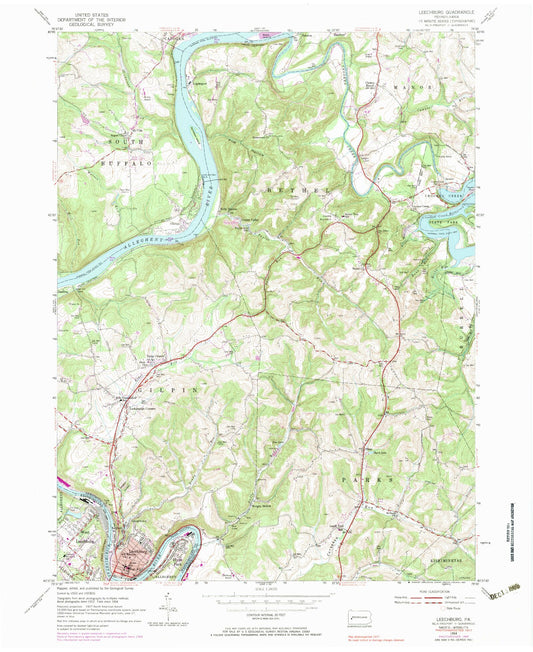 Classic USGS Leechburg Pennsylvania 7.5'x7.5' Topo Map Image
