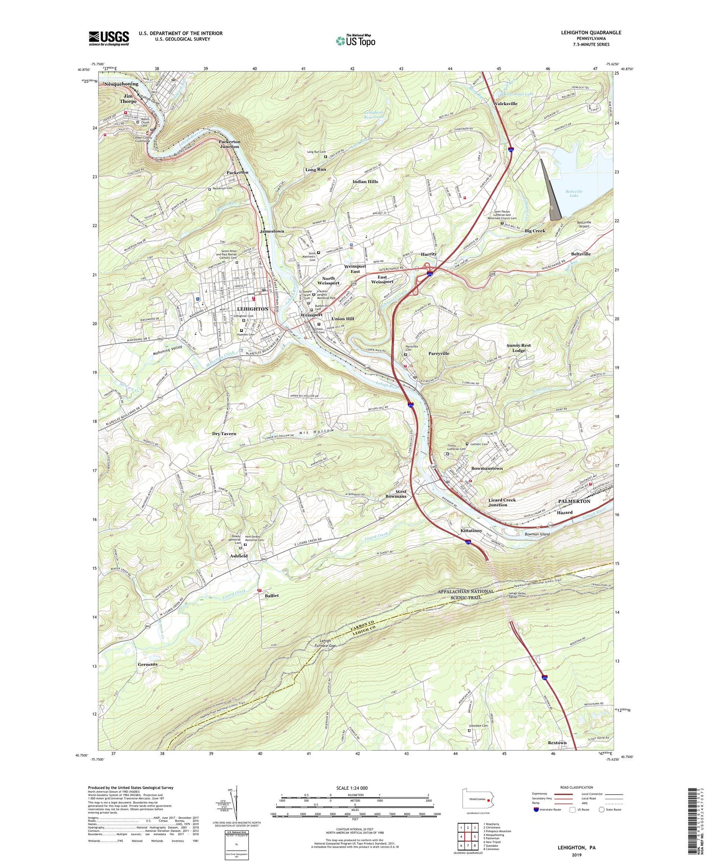 Lehighton Pennsylvania US Topo Map Image