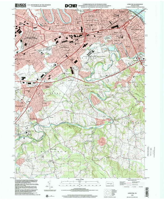 Classic USGS Lemoyne Pennsylvania 7.5'x7.5' Topo Map Image