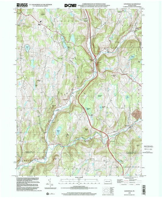 Classic USGS Lenoxville Pennsylvania 7.5'x7.5' Topo Map Image
