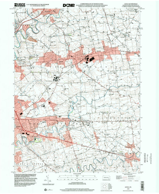 Classic USGS Leola Pennsylvania 7.5'x7.5' Topo Map Image