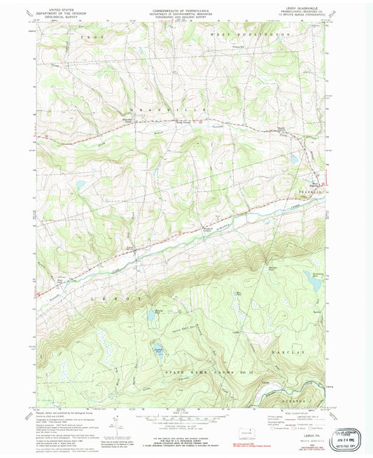 Classic USGS Leroy Pennsylvania 7.5'x7.5' Topo Map Image