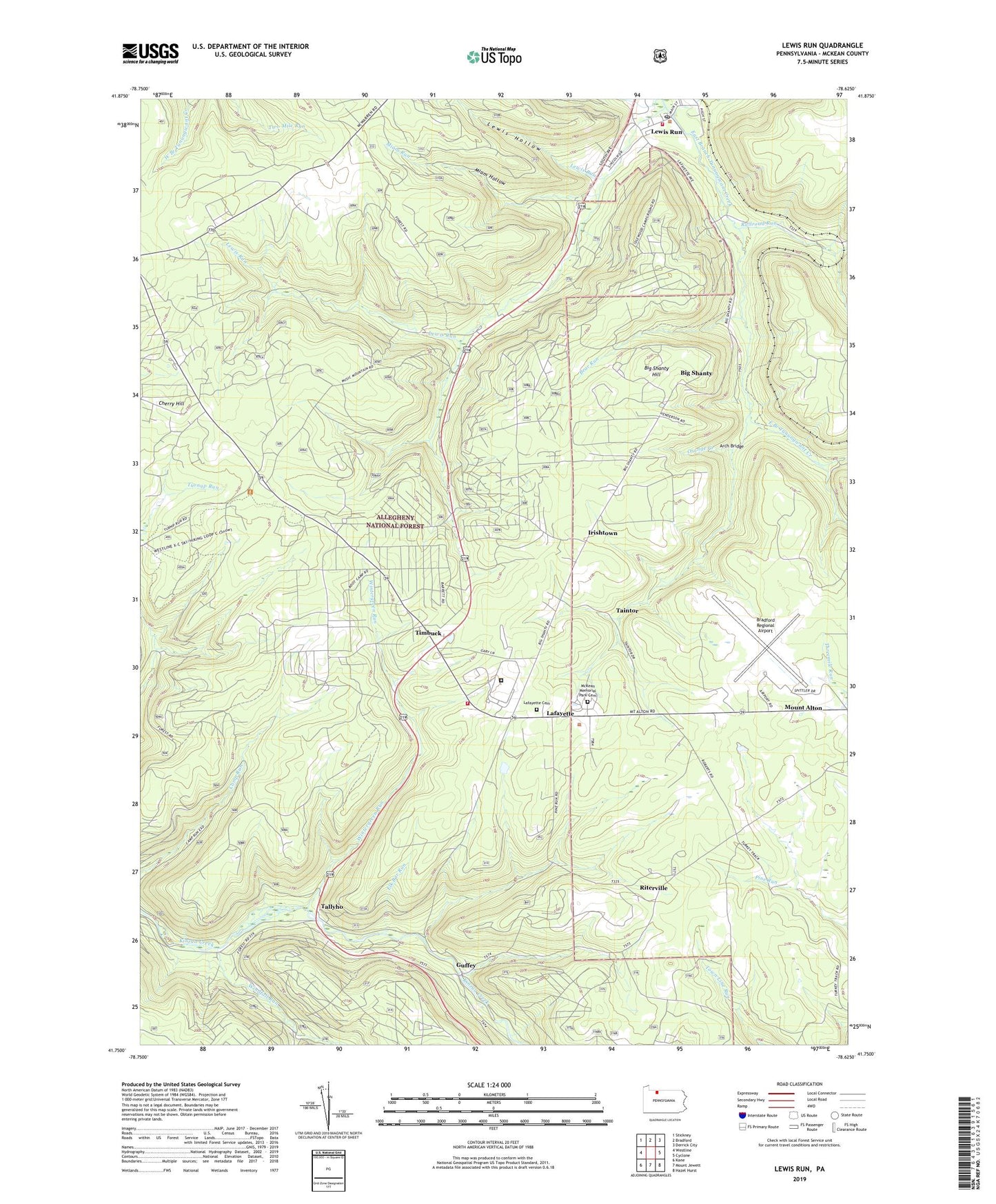 Lewis Run Pennsylvania US Topo Map Image