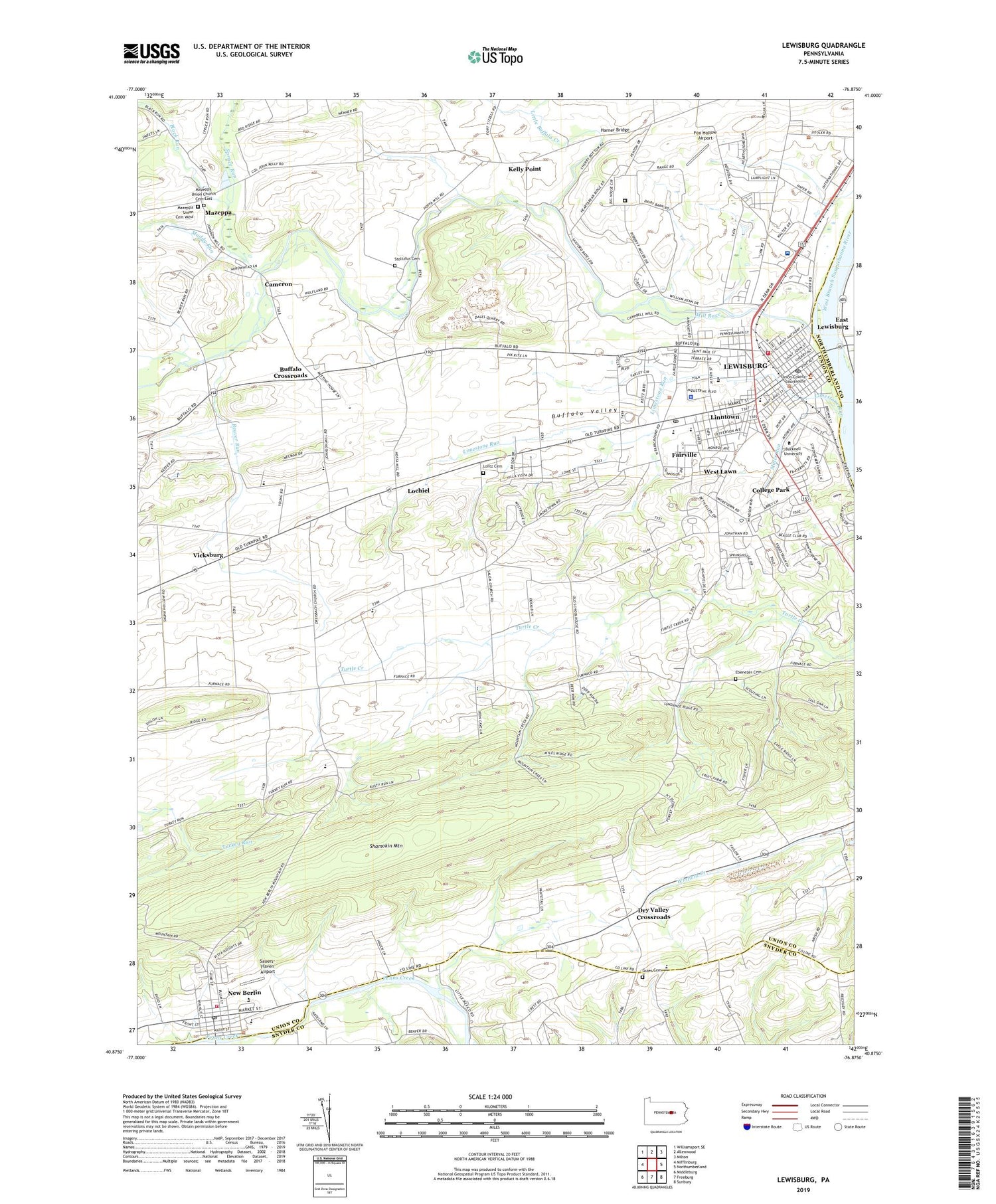 Lewisburg Pennsylvania US Topo Map Image