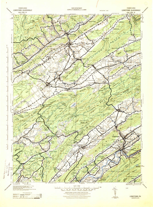 Historic 1943 Lewistown Pennsylvania 30'x30' Topo Map Image