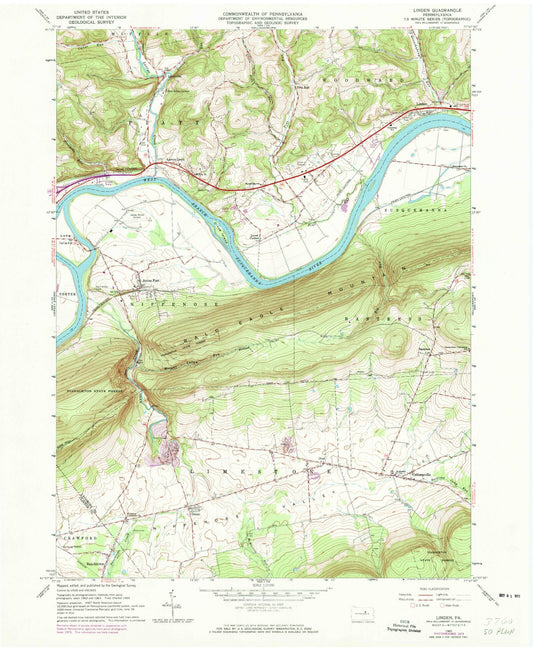 Classic USGS Linden Pennsylvania 7.5'x7.5' Topo Map Image