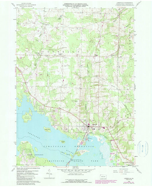 Classic USGS Linesville Pennsylvania 7.5'x7.5' Topo Map Image