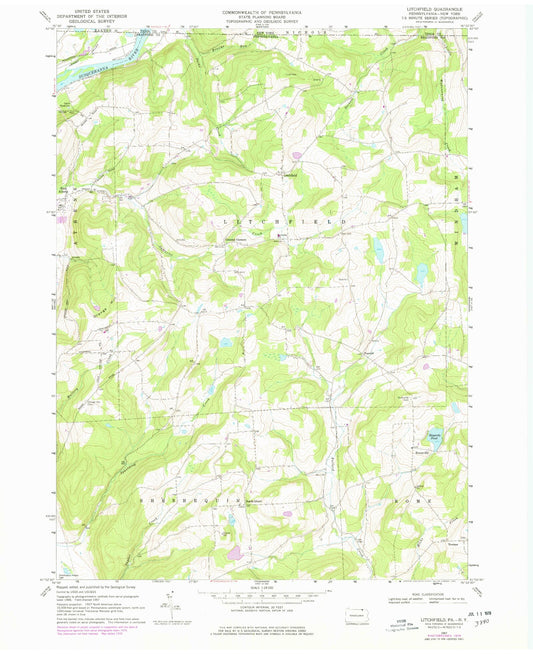 Classic USGS Litchfield Pennsylvania 7.5'x7.5' Topo Map Image