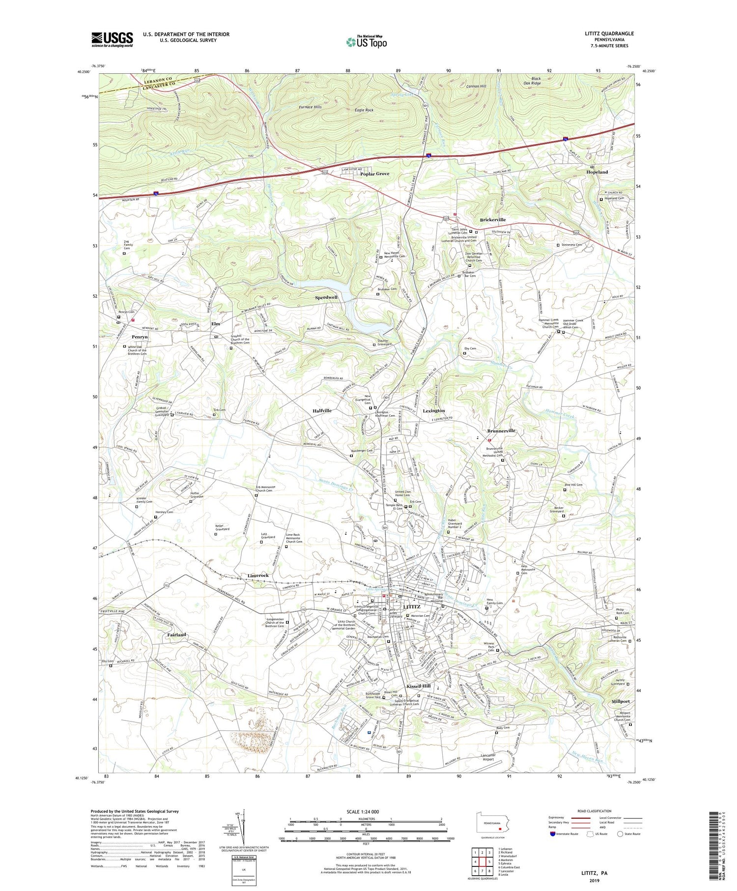 Lititz Pennsylvania US Topo Map Image