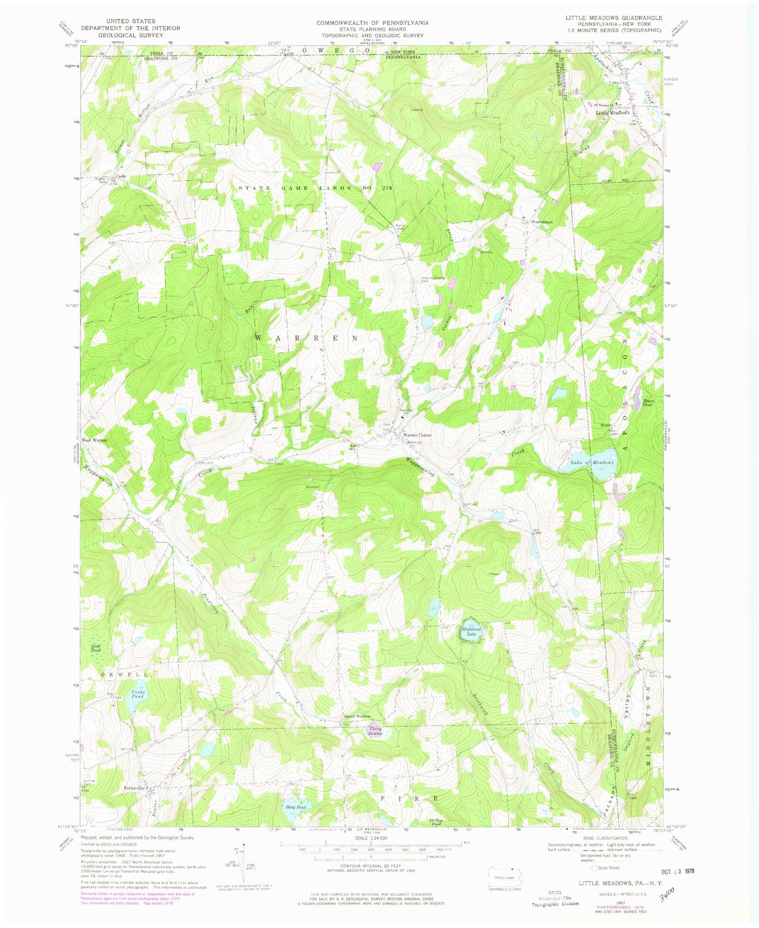 Classic USGS Little Meadows Pennsylvania 7.5'x7.5' Topo Map Image