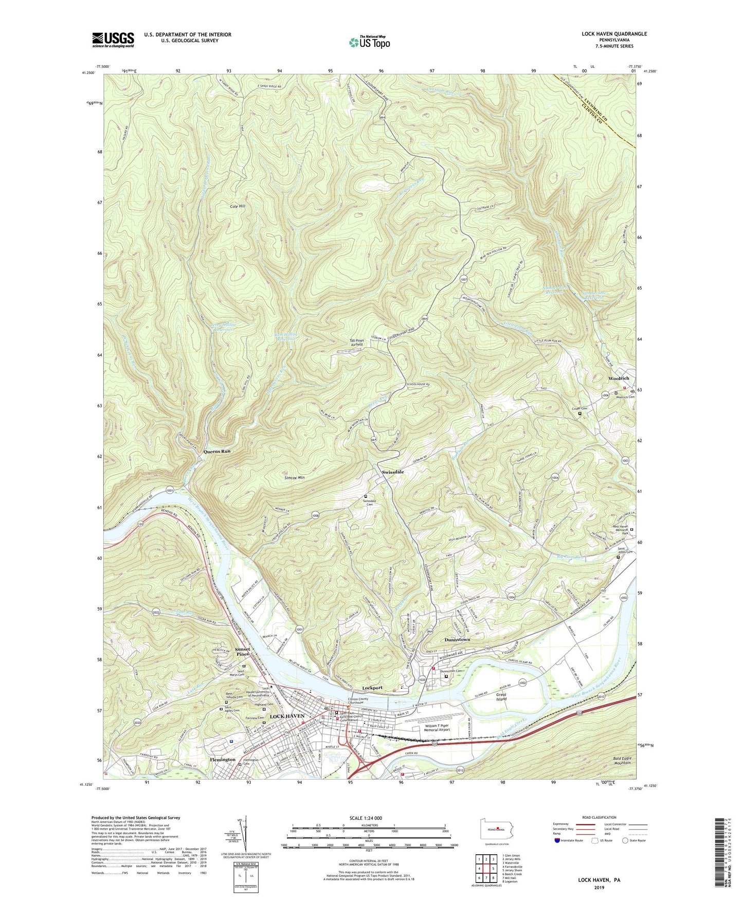 Lock Haven Pennsylvania US Topo Map Image