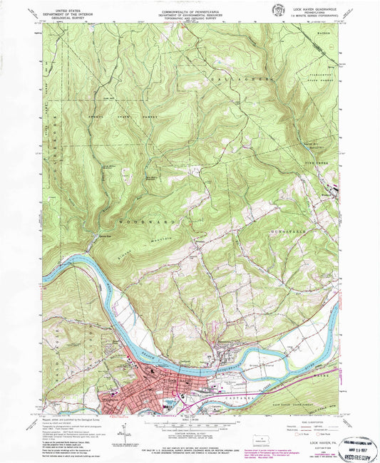 Classic USGS Lock Haven Pennsylvania 7.5'x7.5' Topo Map Image