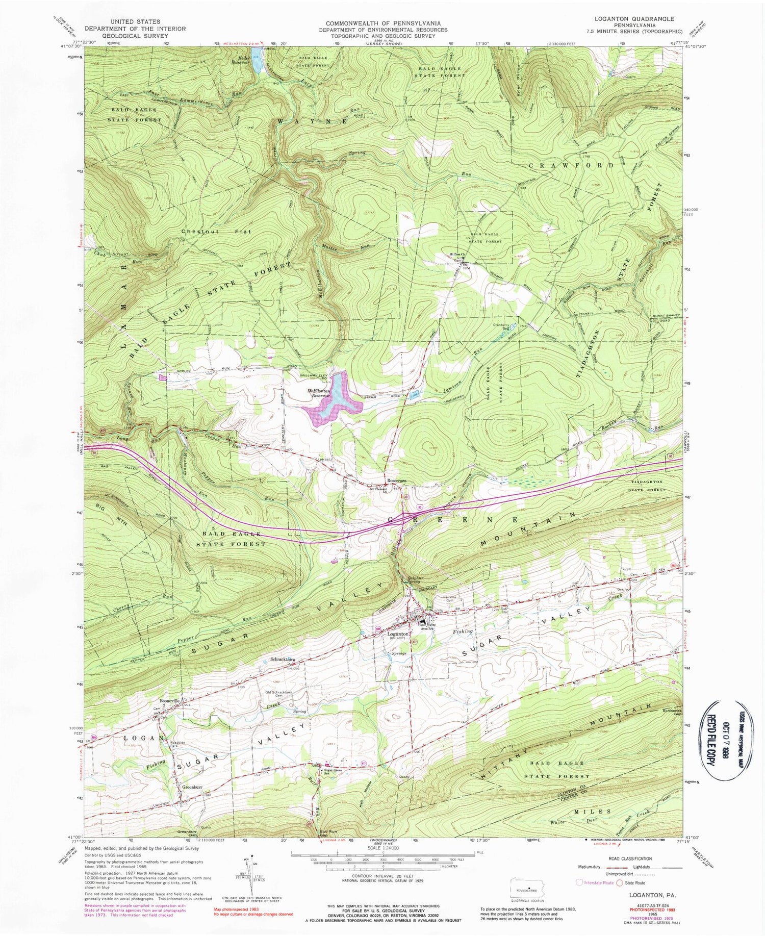 Classic USGS Loganton Pennsylvania 7.5'x7.5' Topo Map Image
