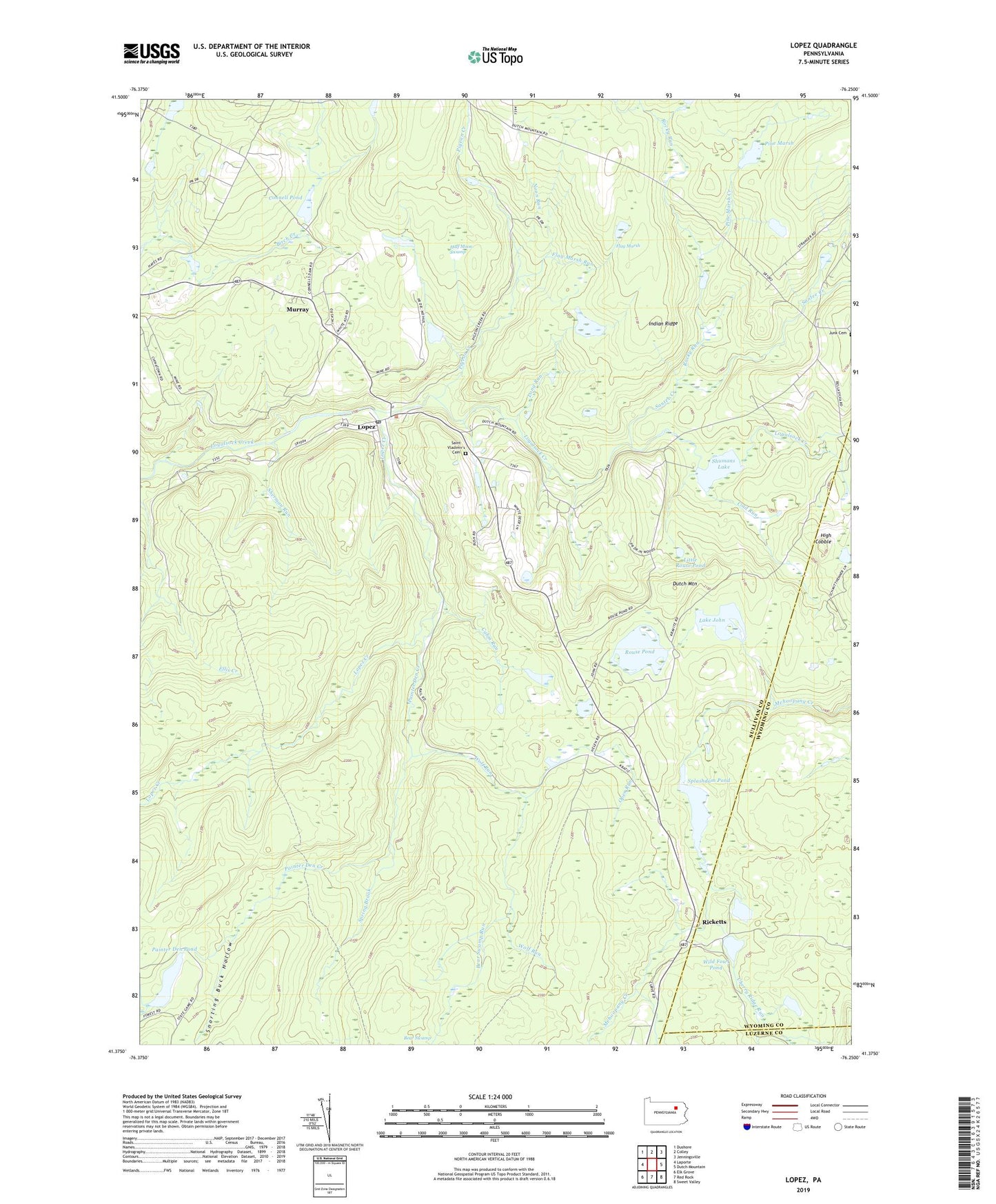 Lopez Pennsylvania US Topo Map Image