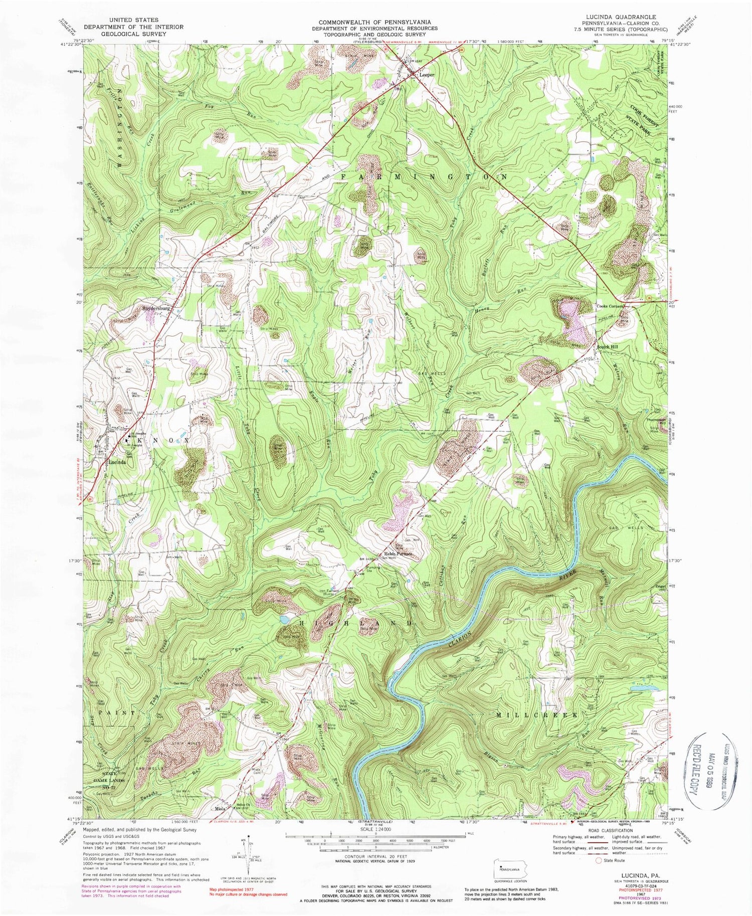 Classic USGS Lucinda Pennsylvania 7.5'x7.5' Topo Map Image