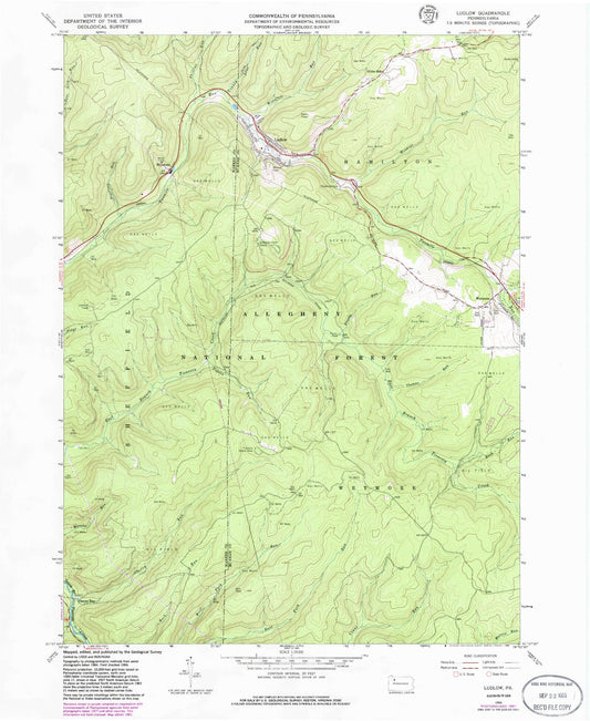 Classic USGS Ludlow Pennsylvania 7.5'x7.5' Topo Map Image