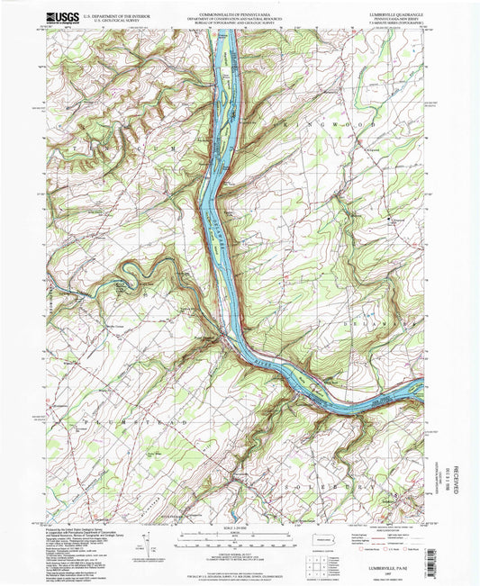 Classic USGS Lumberville Pennsylvania 7.5'x7.5' Topo Map Image