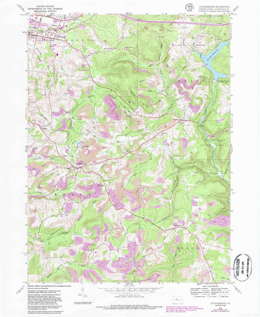 Classic USGS Luthersburg Pennsylvania 7.5'x7.5' Topo Map Image