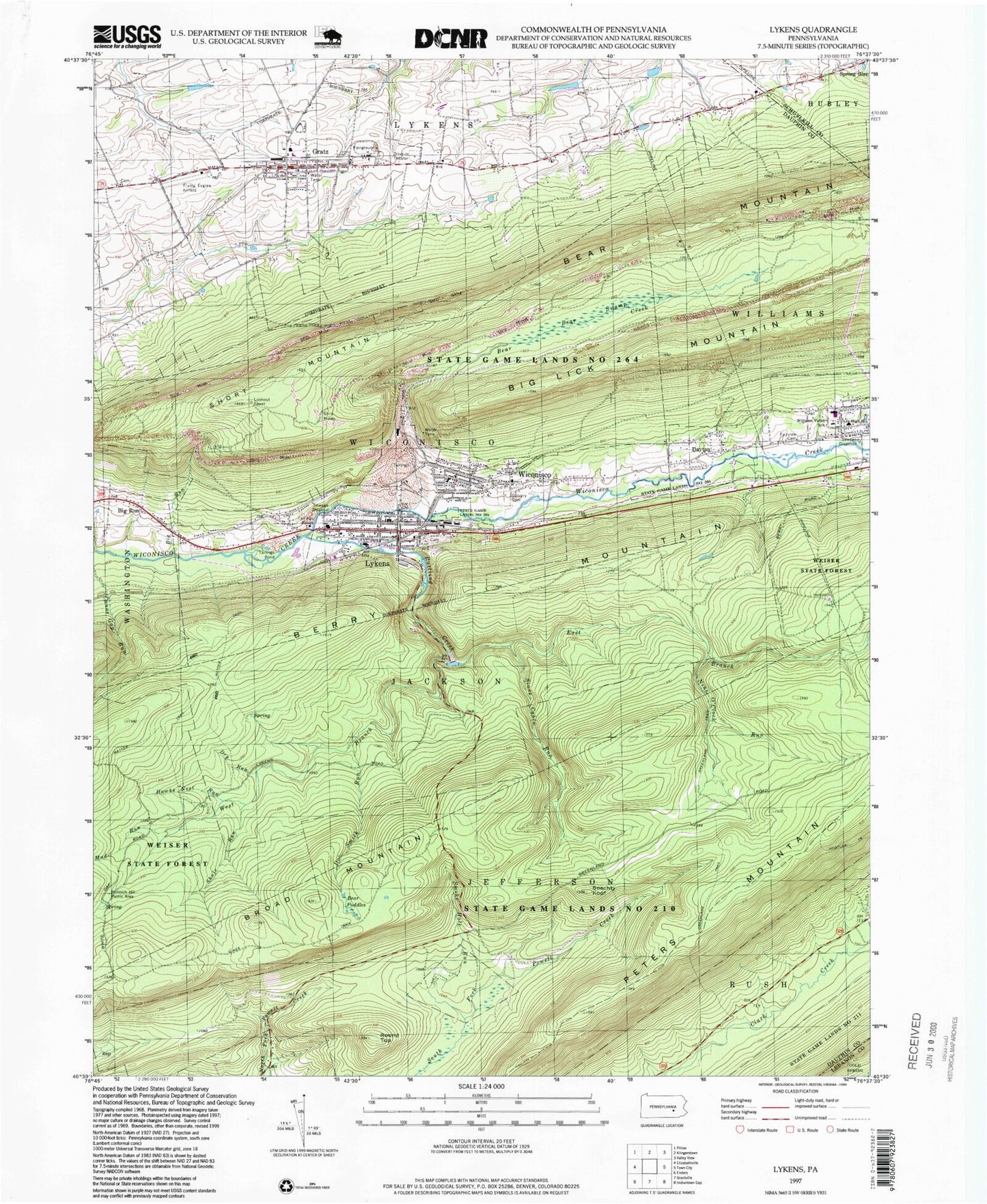 Classic USGS Lykens Pennsylvania 7.5'x7.5' Topo Map Image