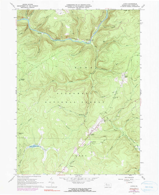 Classic USGS Lynch Pennsylvania 7.5'x7.5' Topo Map Image