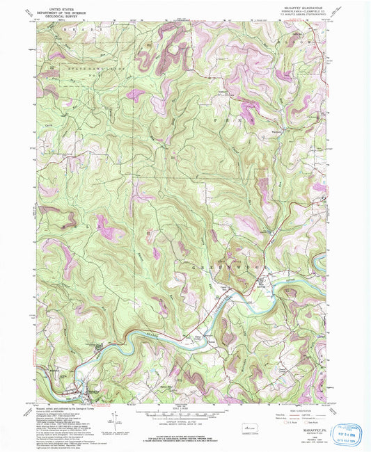 Classic USGS Mahaffey Pennsylvania 7.5'x7.5' Topo Map Image