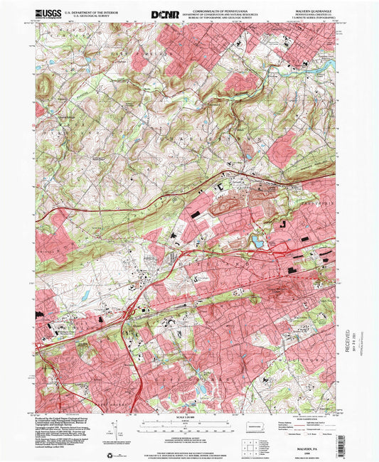 Classic USGS Malvern Pennsylvania 7.5'x7.5' Topo Map Image