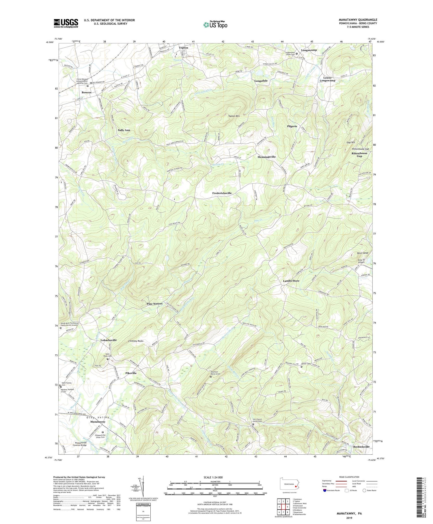 Manatawny Pennsylvania US Topo Map Image